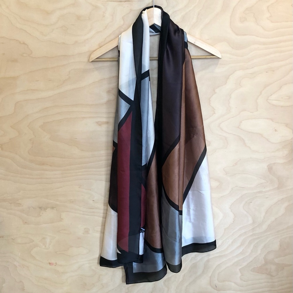 Multicolor Geometric Silk Scarf One Size.
